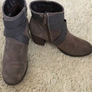Grey heeled booties
